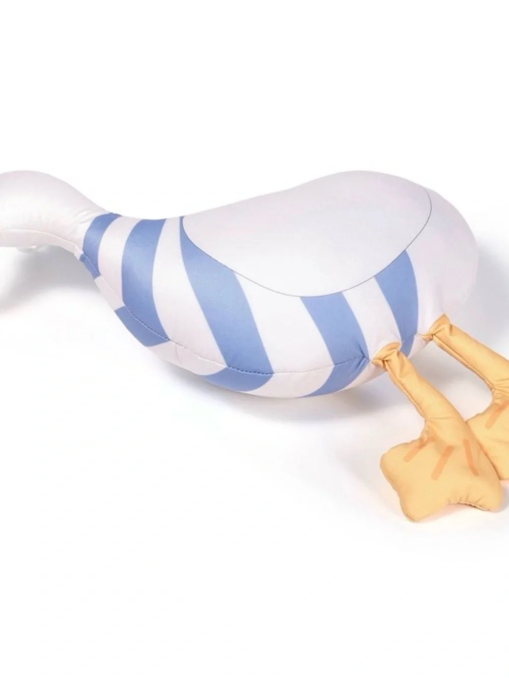Travel Neck Pillow blue and white striped goes from neck pillow to goose stuffy